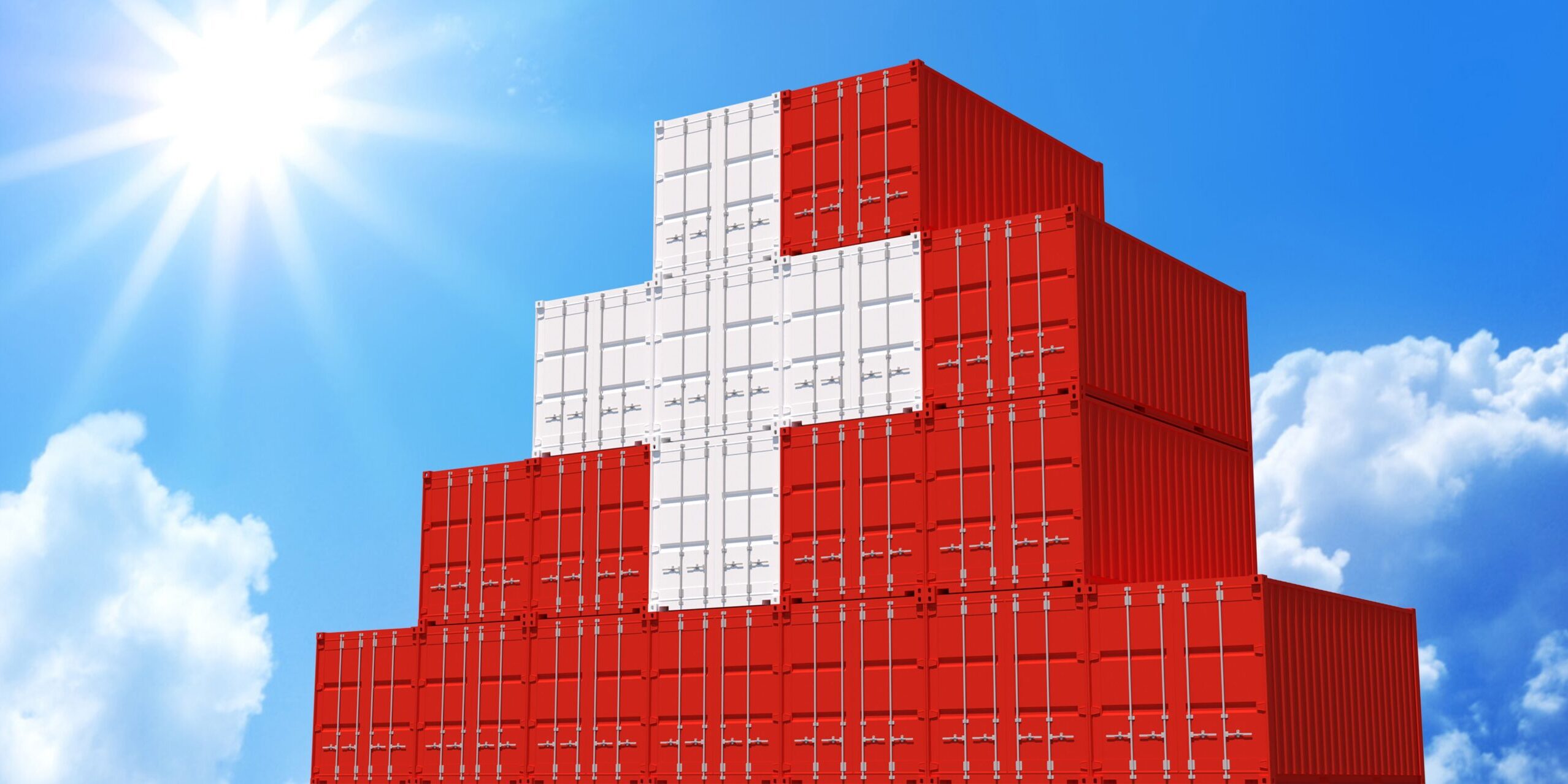 3d,Illustration,Container.,3d,Rendering,Of,Swiss,National,Flag,Color