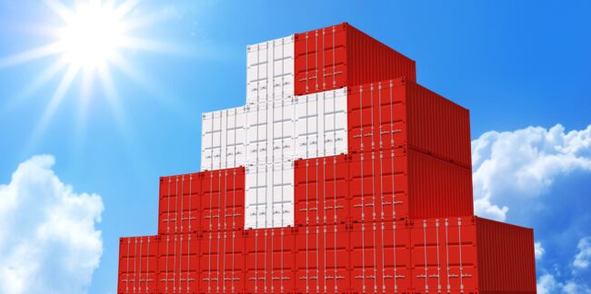 3d,Illustration,Container.,3d,Rendering,Of,Swiss,National,Flag,Color